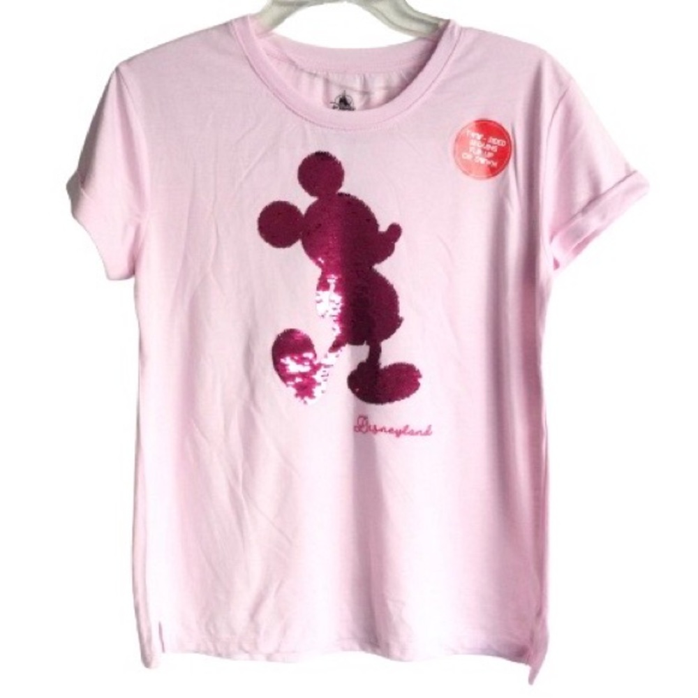DISNEY Parks NWT Two-Sided Sequin Mickey Tee Pink